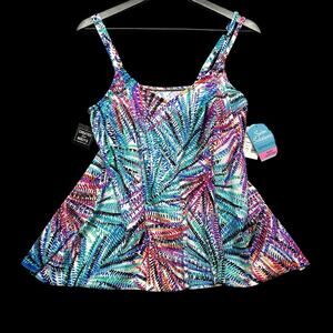 Swim Solutions Tankini Top Colorful Bust Support Size 12 Resort Vacation New